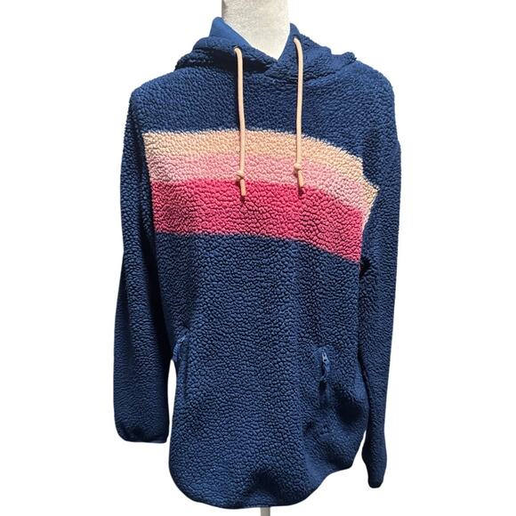 Chubbies Pullover Fleece Hoodie High Pile Fuzzy Striped Blue Pink Size Large - Picture 2 of 6